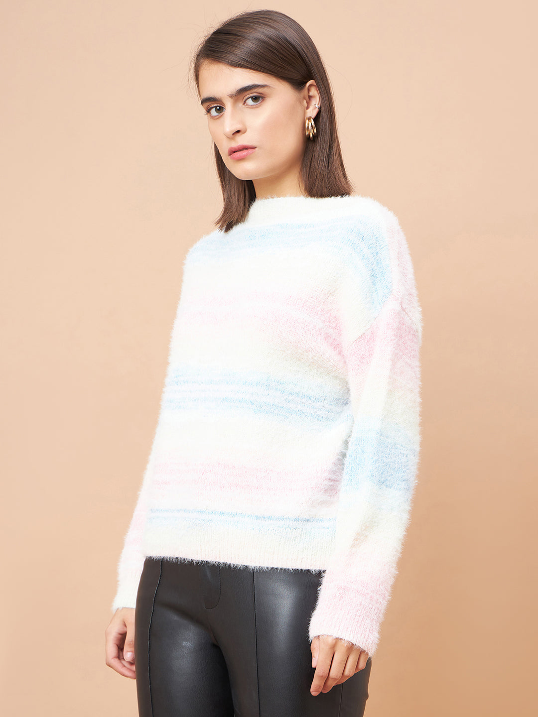 Gipsy Women Round Neck Straight Full Sleeve Acrylic Fabric Pink Sweaters