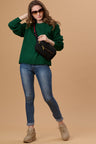 Gipsy Women Round Neck Regular  Full Sleeves Acrylic Fabric Bottle Green Sweaters