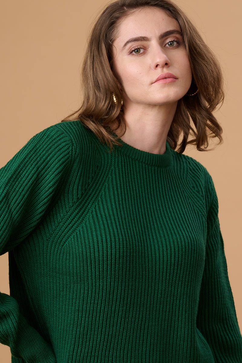 Gipsy Women Round Neck Regular  Full Sleeves Acrylic Fabric Bottle Green Sweaters