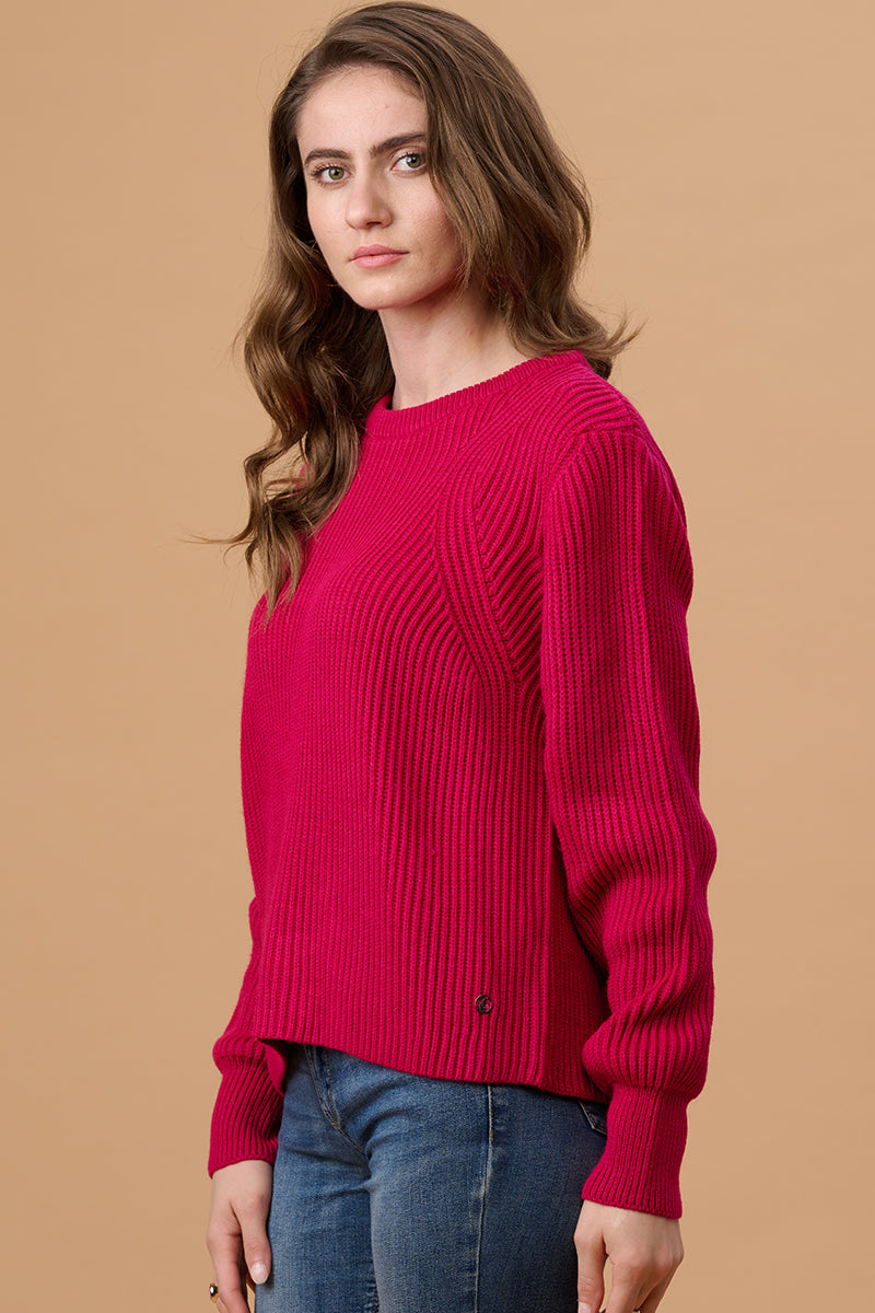 Gipsy Women Round Neck Regular  Full Sleeves Acrylic Fabric Magenta Sweaters