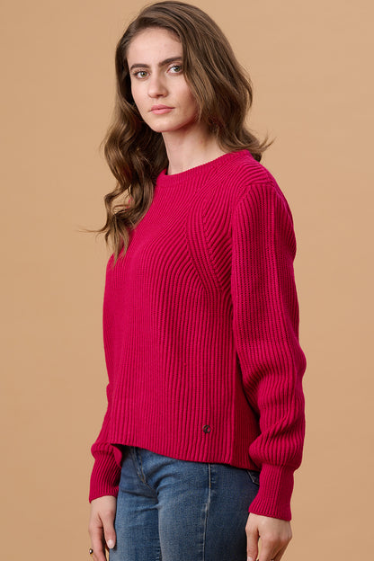 Gipsy Women Round Neck Regular  Full Sleeves Acrylic Fabric Magenta Sweaters