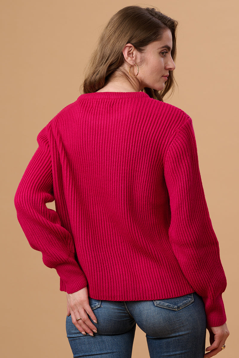 Gipsy Women Round Neck Regular  Full Sleeves Acrylic Fabric Magenta Sweaters