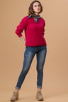 Gipsy Women Round Neck Regular  Full Sleeves Acrylic Fabric Magenta Sweaters