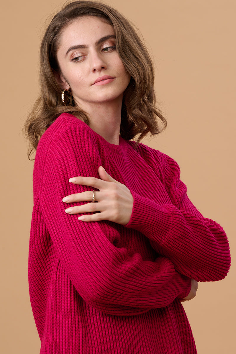 Gipsy Women Round Neck Regular  Full Sleeves Acrylic Fabric Magenta Sweaters