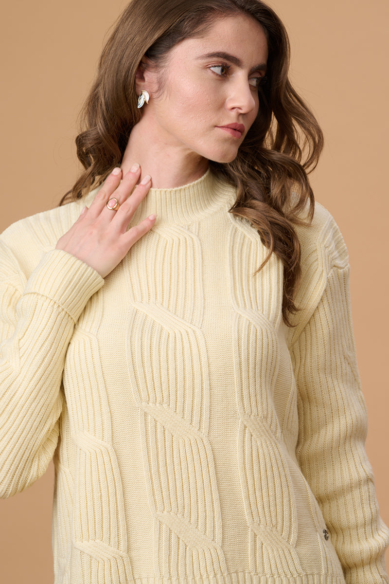 Gipsy Women Crew Neck Regular  Full Sleeves Acrylic Fabric Off White Sweaters