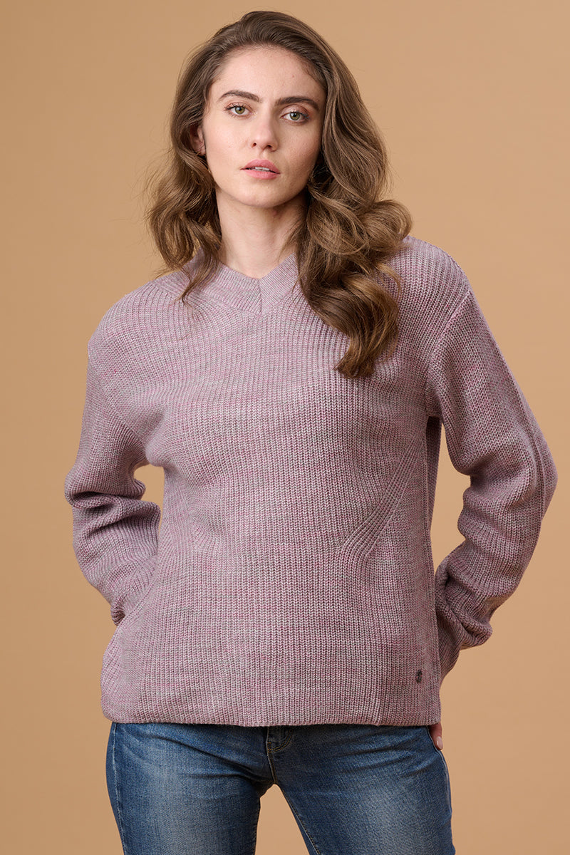 Melange Lilac Regular Fit Sweater for Gipsy Women – Stylish & Cozy Winter Collection