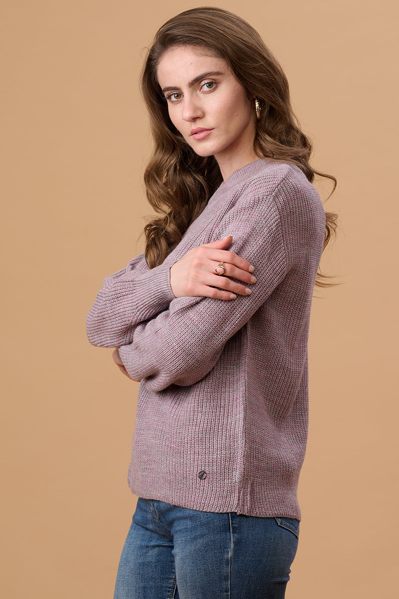 Melange Lilac Regular Fit Sweater for Gipsy Women – Stylish & Cozy Winter Collection