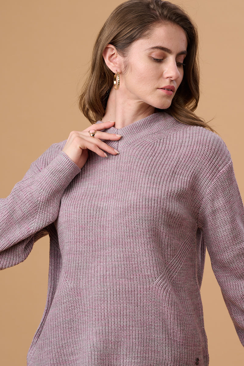 Gipsy Women V-Neck Regular  Full Sleeves Acrylic Fabric Milenge Lilac Sweaters