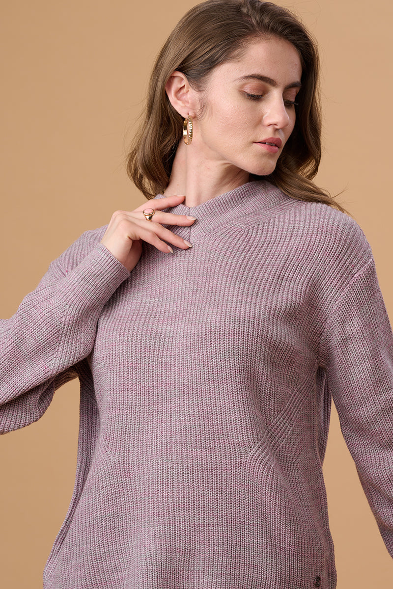 Melange Lilac Regular Fit Sweater for Gipsy Women – Stylish & Cozy Winter Collection