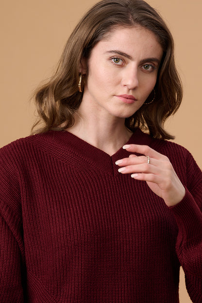 Wine Regular Fit Sweater for Gipsy Women – Stylish & Cozy Winter Collection
