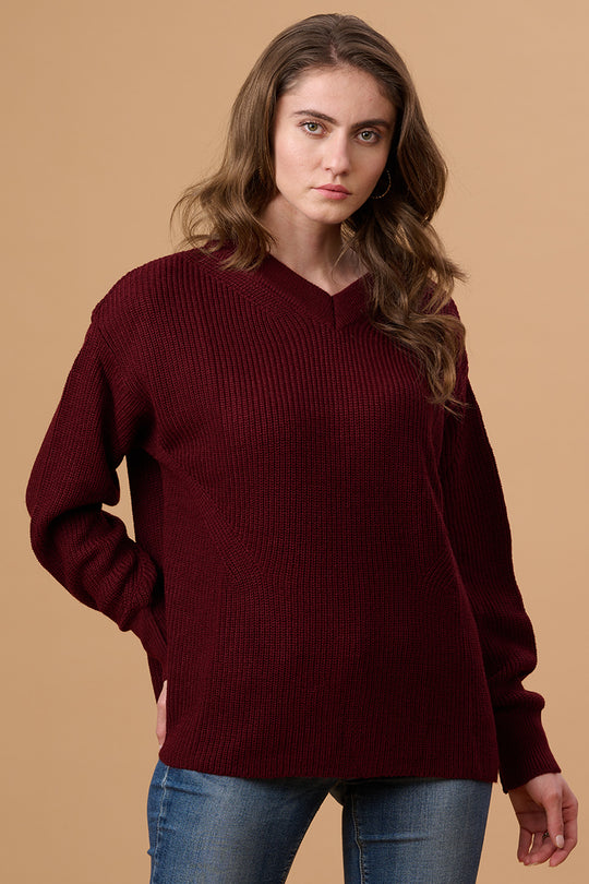 Wine Regular Fit Sweater for Gipsy Women – Stylish & Cozy Winter Collection