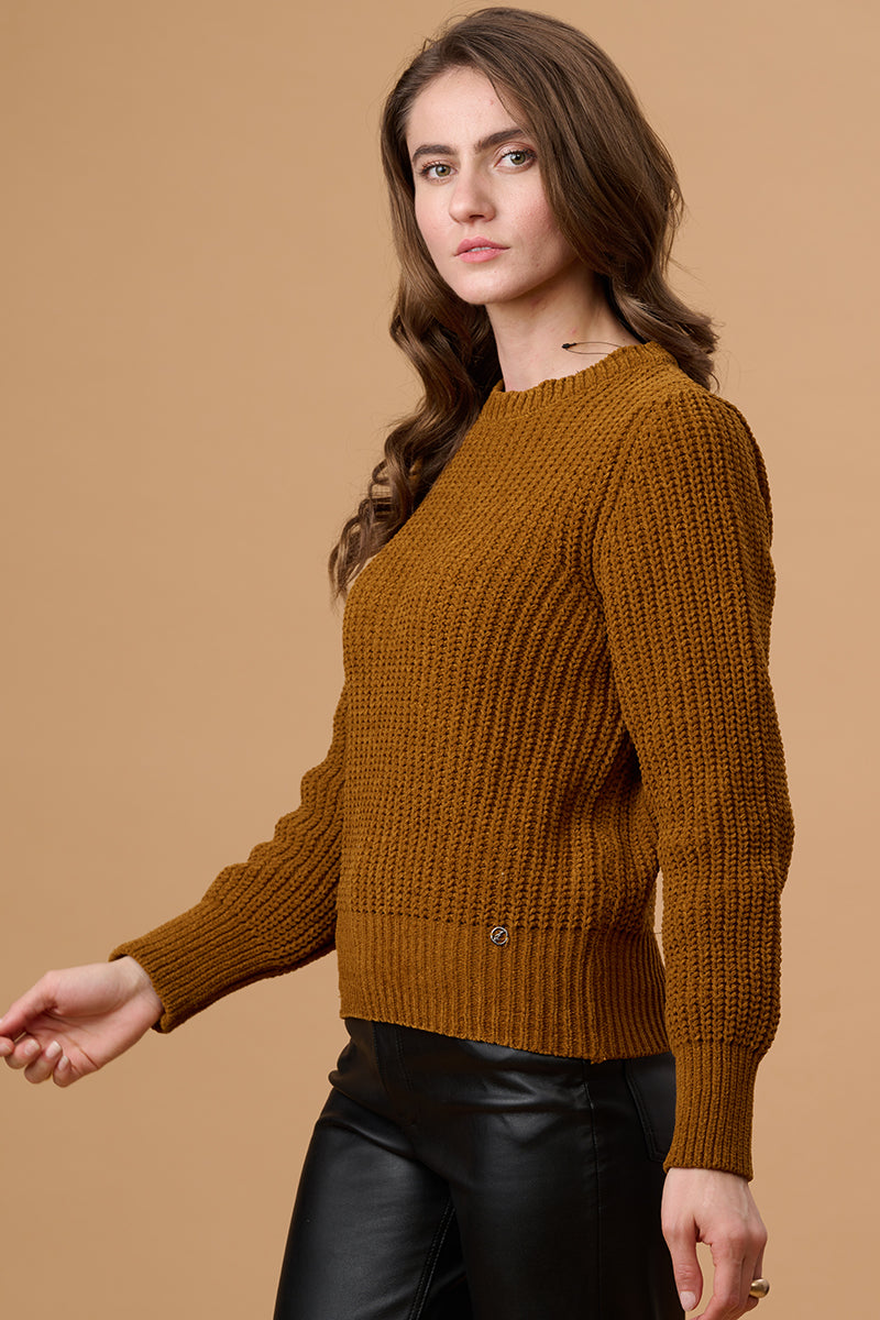 Gipsy Women Round Neck Regular  Full Sleeves Acrylic Fabric Butterscotch Sweaters