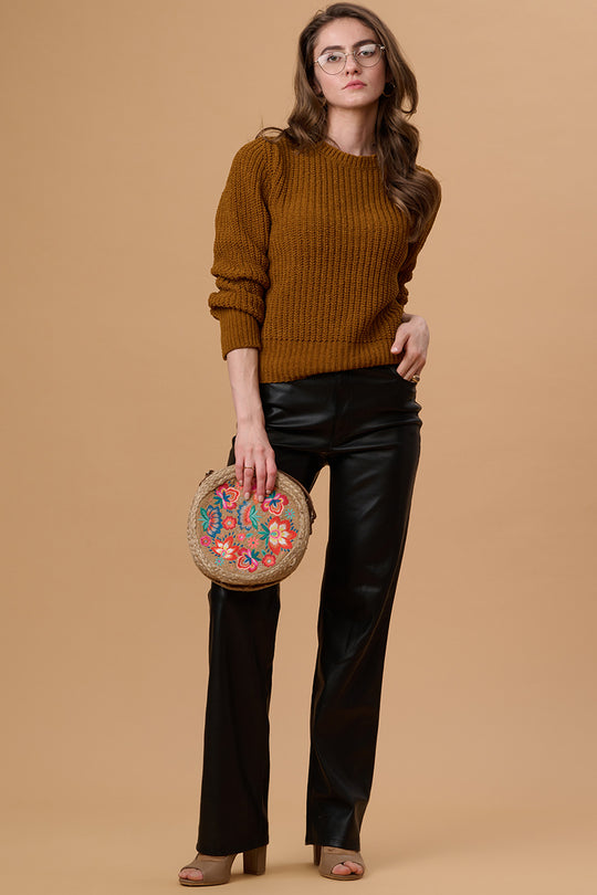 Gipsy Women Round Neck Regular  Full Sleeves Acrylic Fabric Butterscotch Sweaters