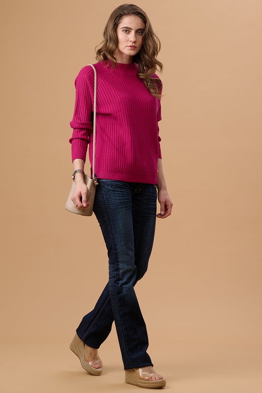 Gipsy Women Turtle Neck Regular  Full Sleeves Acrylic Fabric Fuchsia Sweaters