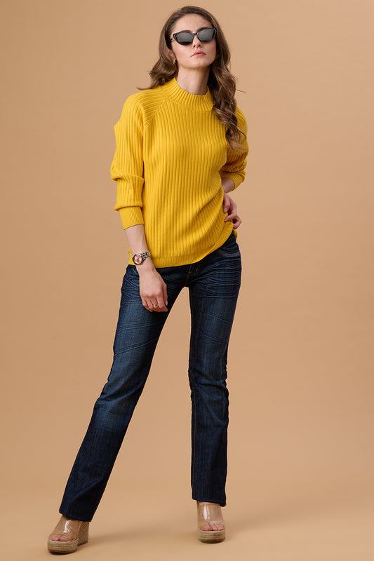 Gipsy Women Turtle Neck Regular  Full Sleeves Acrylic Fabric Mustard Sweaters