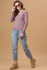 Gipsy Women V-Neck Regular  Full Sleeves Acrylic Fabric Aubergine Sweaters