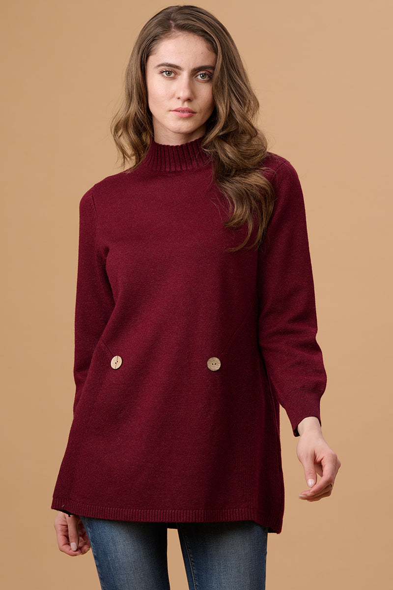 Gipsy Women Turtle Neck Regular  Full Sleeves Acrylic Fabric Wine Sweaters
