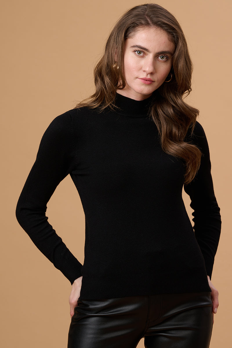 Gipsy Women Turtle Neck Regular  Full Sleeves Acrylic Fabric Black Sweaters
