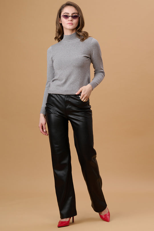 Gipsy Women Turtle Neck Regular  Full Sleeves Acrylic Fabric Grey Sweaters