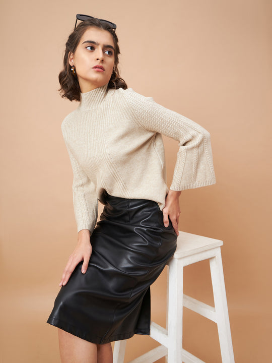 Gipsy Women Crew Neck Straight Full Sleeve Acrylic Fabric Khaki Sweaters