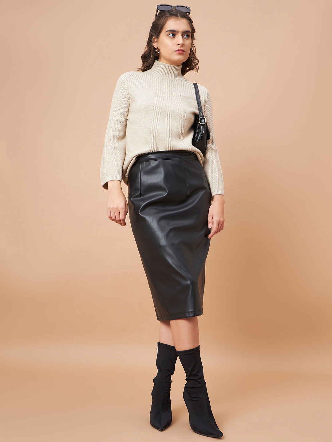 Gipsy Women Crew Neck Straight Full Sleeve Acrylic Fabric Khaki Sweaters