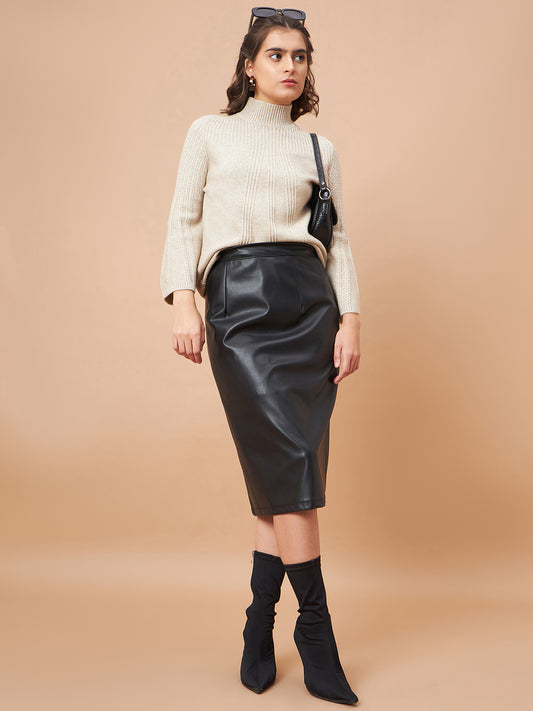 Gipsy Women Crew Neck Straight Full Sleeve Acrylic Fabric Khaki Sweaters