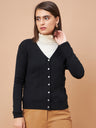 Gipsy Women V-Neck Straight Full Sleeve Acrylic Fabric Black Sweaters