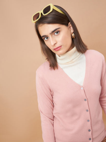 Gipsy Women V-Neck Straight Full Sleeve Acrylic Fabric Pink Sweaters