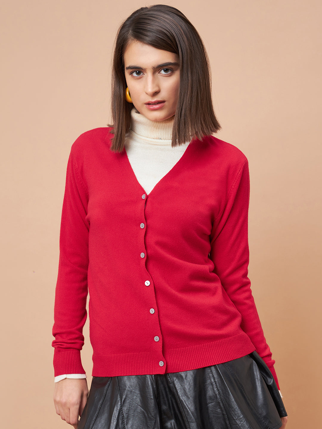 Gipsy Women V-Neck Straight Full Sleeve Acrylic Fabric Red Sweaters