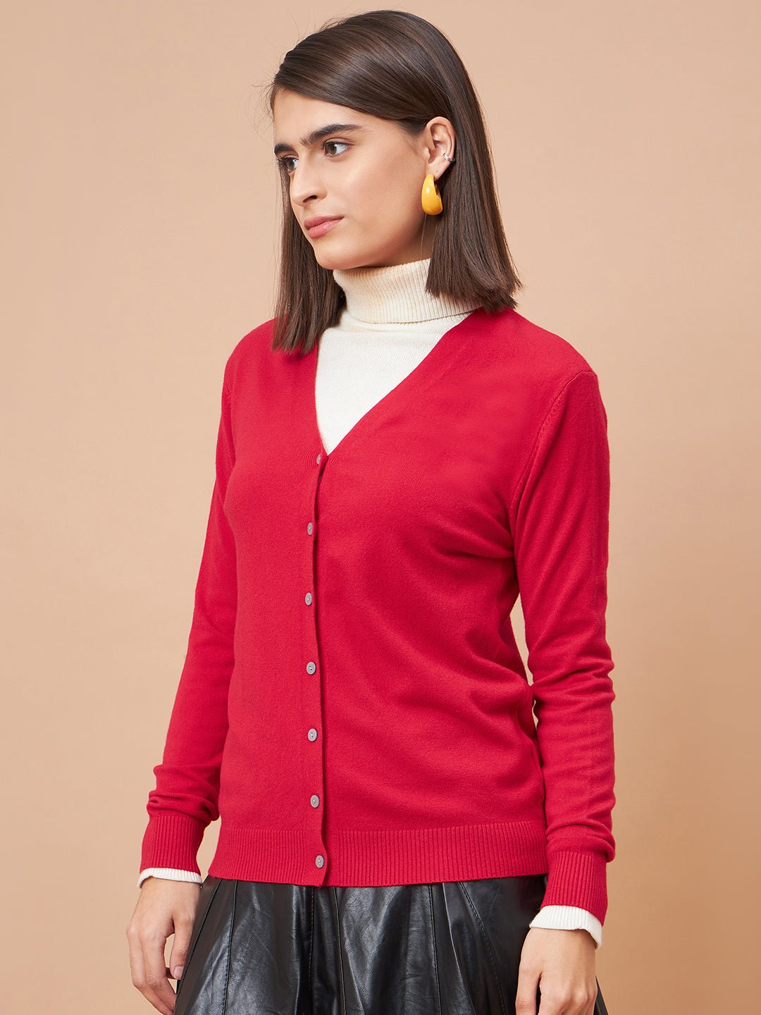Gipsy Women V-Neck Straight Full Sleeve Acrylic Fabric Red Sweaters