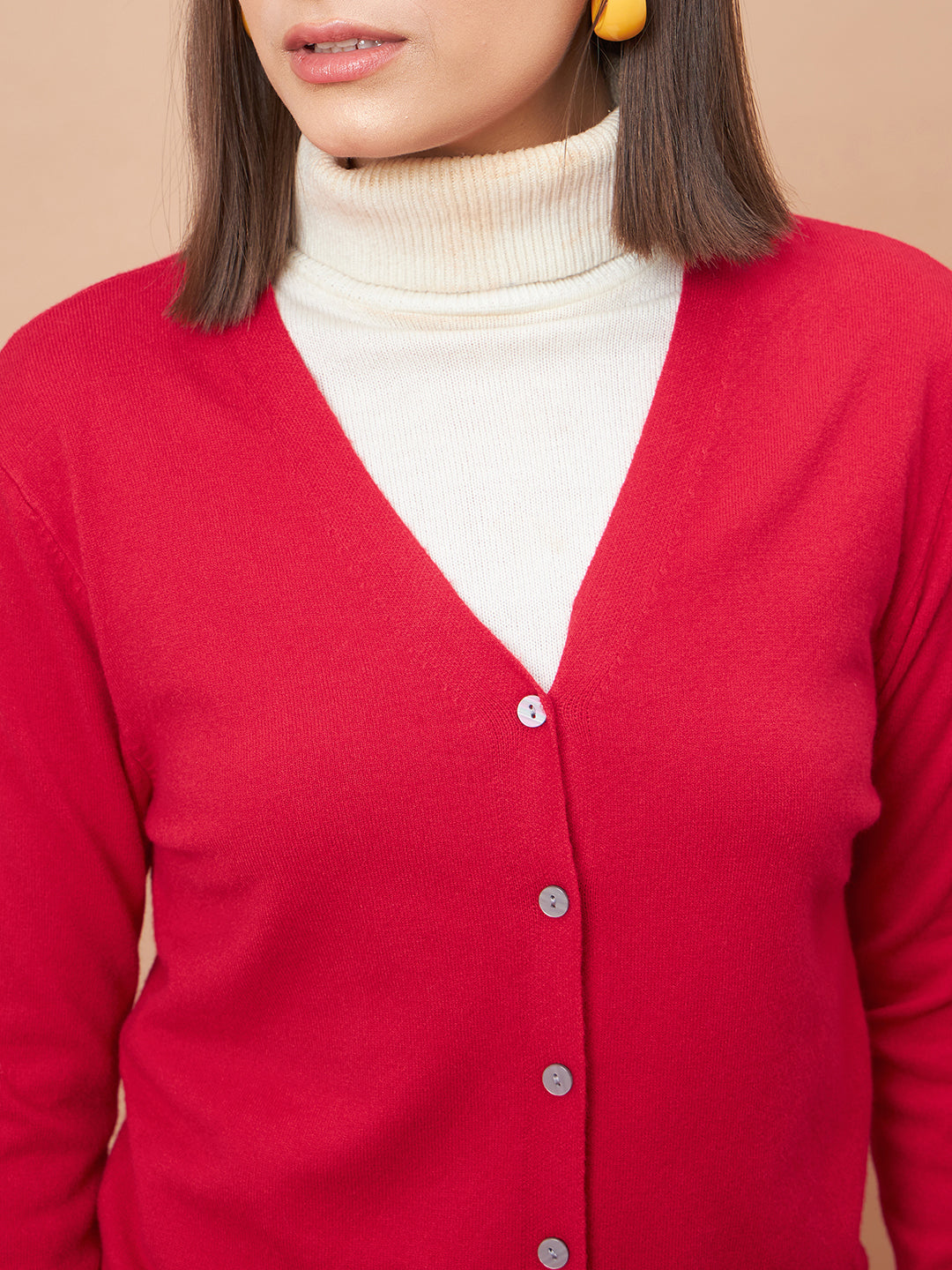 Gipsy Women V-Neck Straight Full Sleeve Acrylic Fabric Red Sweaters