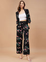 Gipsy Women Lapel Collar Straight 3/4Th Sleeve Georgette Fabric Black Print Co-Ord Set