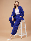 Gipsy Women Lapel Collar Straight 3/4Th Sleeve Georgette Fabric Royal Blue Co-Ord Set
