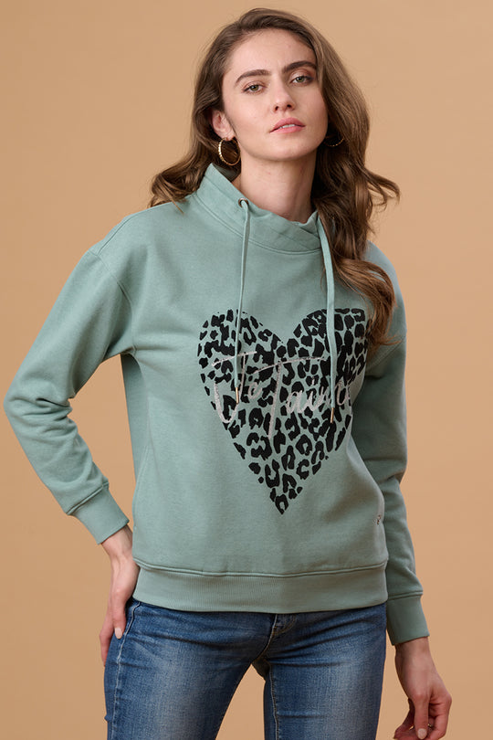 Gipsy Women Crew Neck Regular  Full Sleeves Cotton/Poly Fabric Sage Sweatshirt