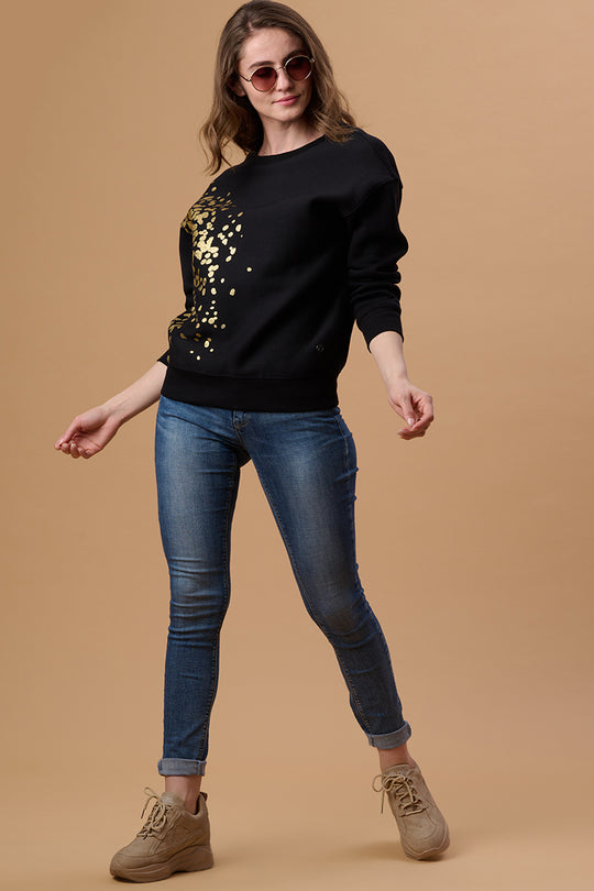 Black Regular Fit Sweatshirt for Gipsy Women – Stylish & Cozy Winter Collection