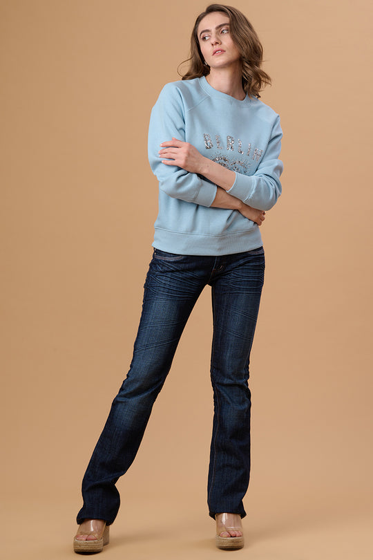 Gipsy Women Crew Neck Regular  Full Sleeves Polyester Fabric Soap Suds Sweatshirt