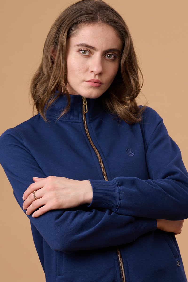 Gipsy Women Mock Collor Regular  Full Sleeves Cotton/Poly Fabric Blue Depth Sweatshirt