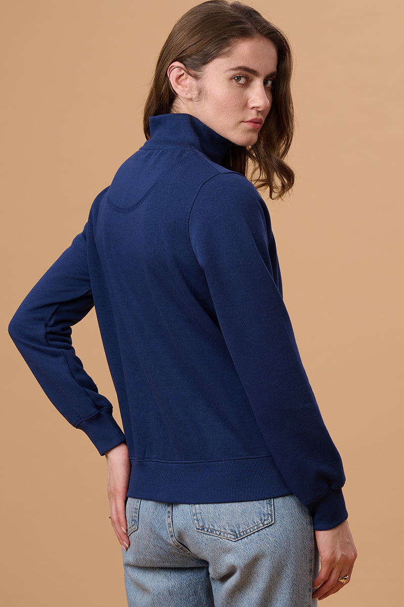Gipsy Women Mock Collor Regular  Full Sleeves Cotton/Poly Fabric Blue Depth Sweatshirt