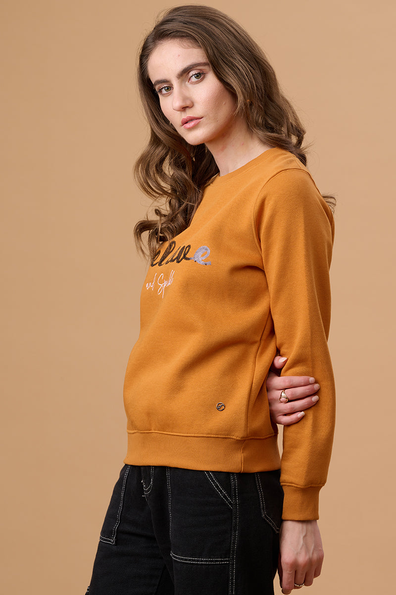 Mustard Regular Fit Sweatshirt for Gipsy Women – Stylish & Cozy Winter Collection