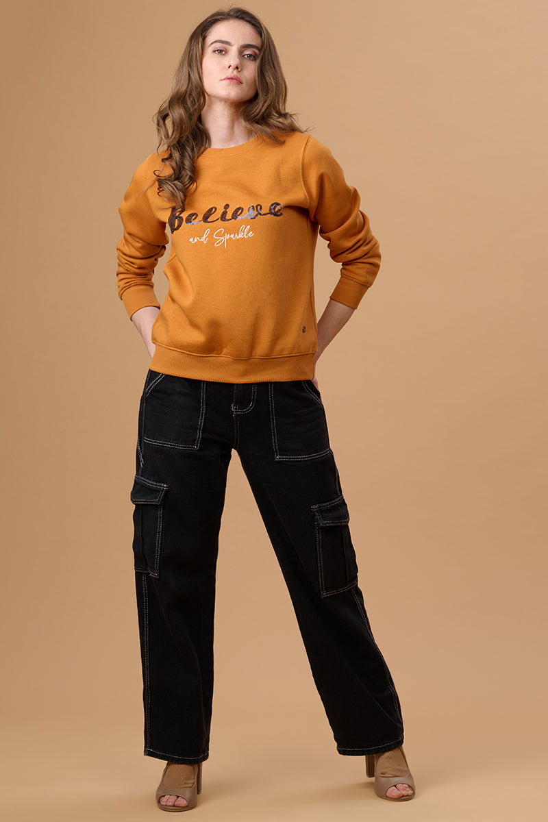 Mustard Regular Fit Sweatshirt for Gipsy Women – Stylish & Cozy Winter Collection