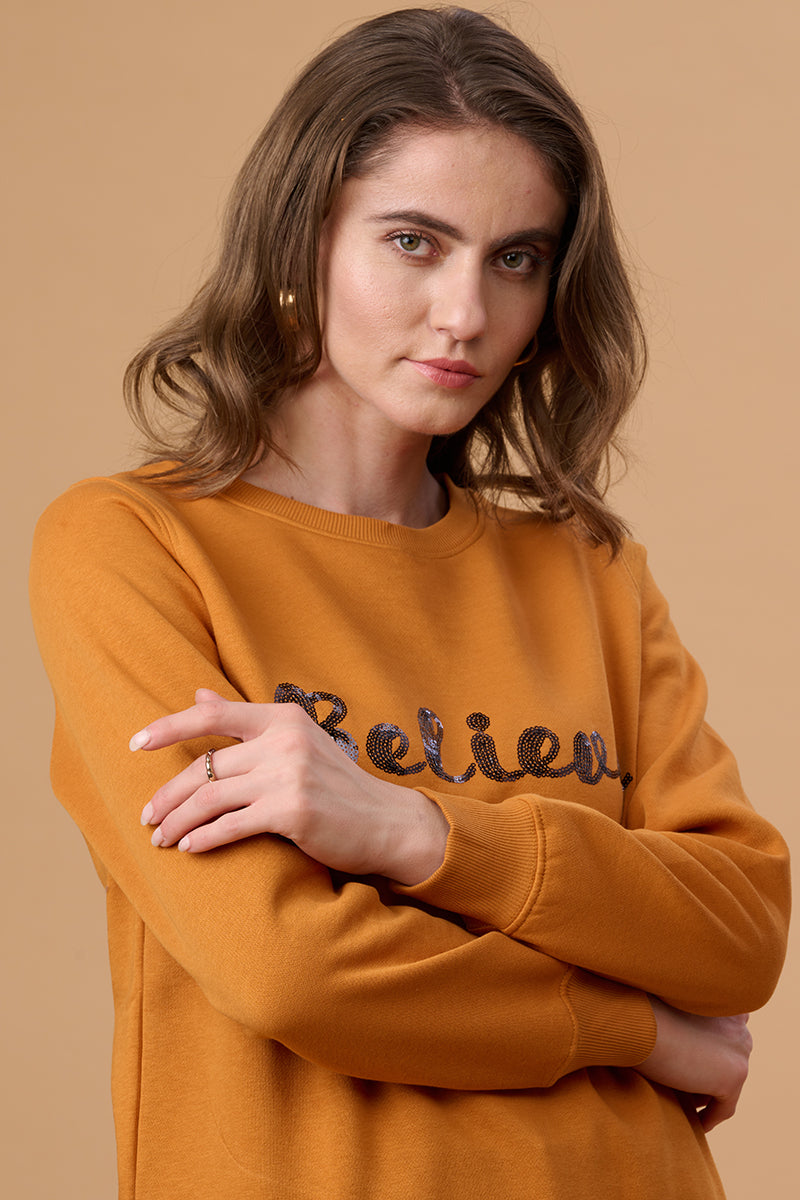 Mustard Regular Fit Sweatshirt for Gipsy Women – Stylish & Cozy Winter Collection