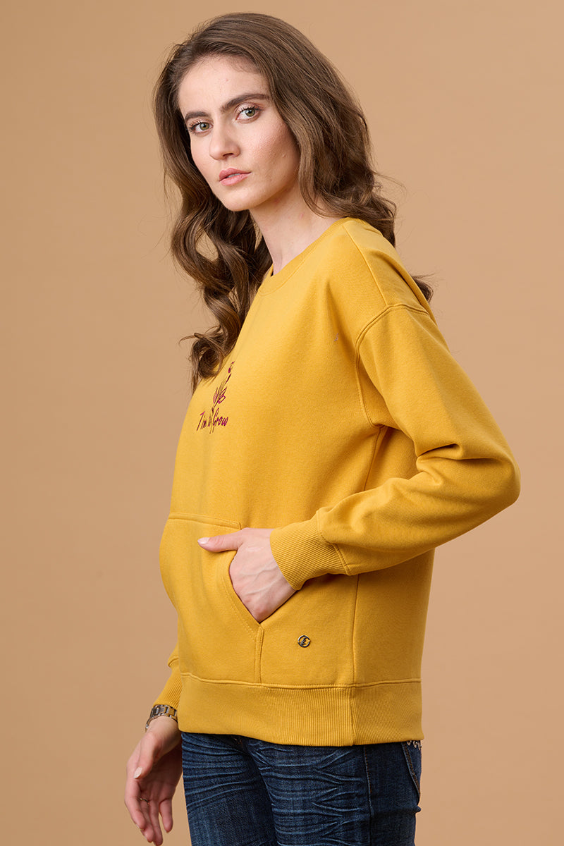 Mustard Regular Fit Sweatshirt for Gipsy Women – Stylish & Cozy Winter Collection