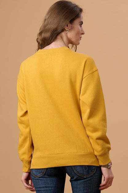 Gipsy Women Round Neck Regular  Full Sleeves Cotton/Poly Fabric Mustard Sweatshirt