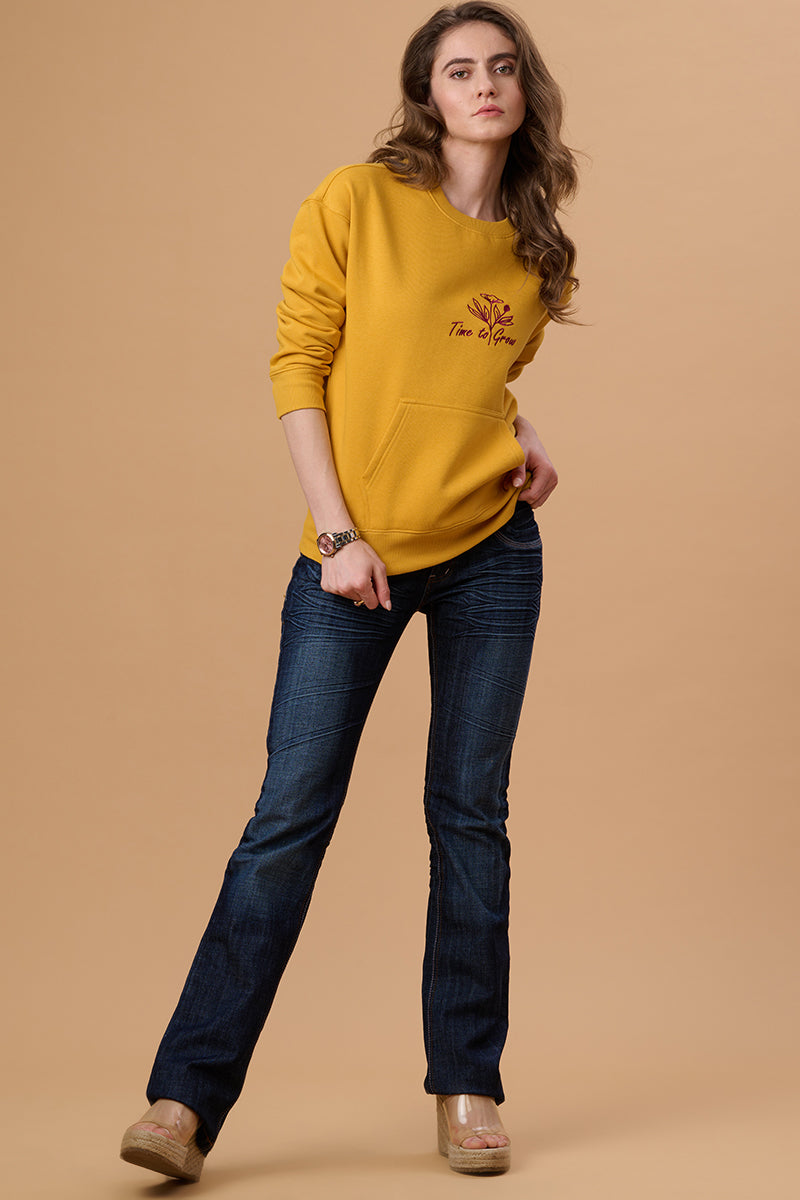 Mustard Regular Fit Sweatshirt for Gipsy Women – Stylish & Cozy Winter Collection