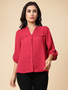 Gipsy Women Rasberry Solid Georgette 3/4 Sleeve Chinese collar Tunic