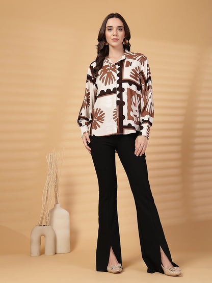 Gipsy Brown Printed Rayon Shirt