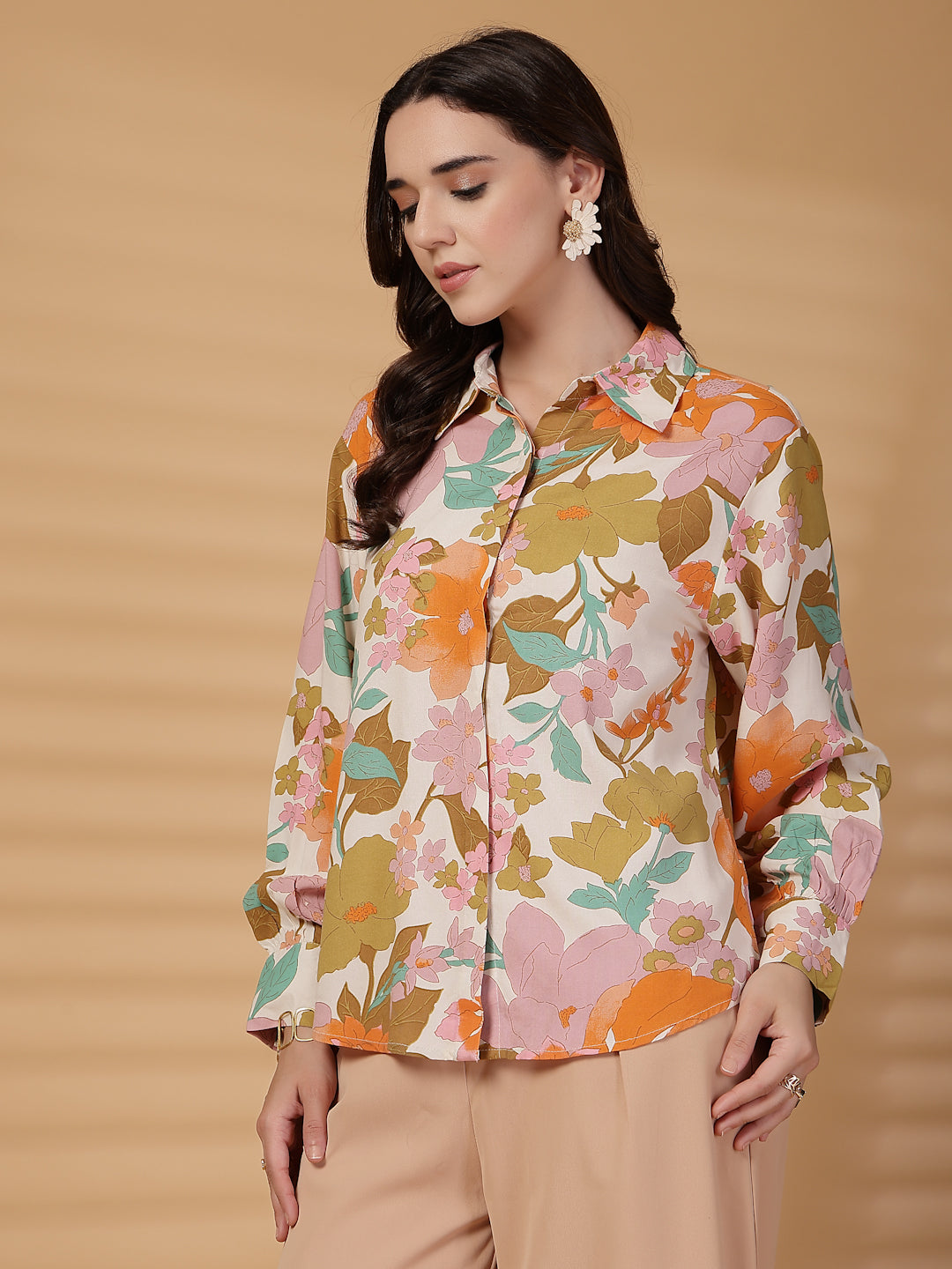 Gipsy Orange Floral Rayon Shirt