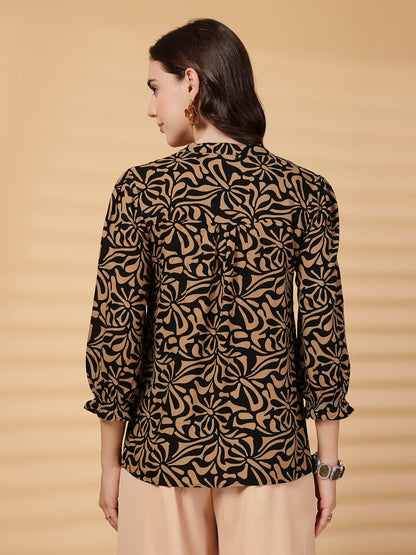 Gipsy Black & Beige Printed Rayon Tunic