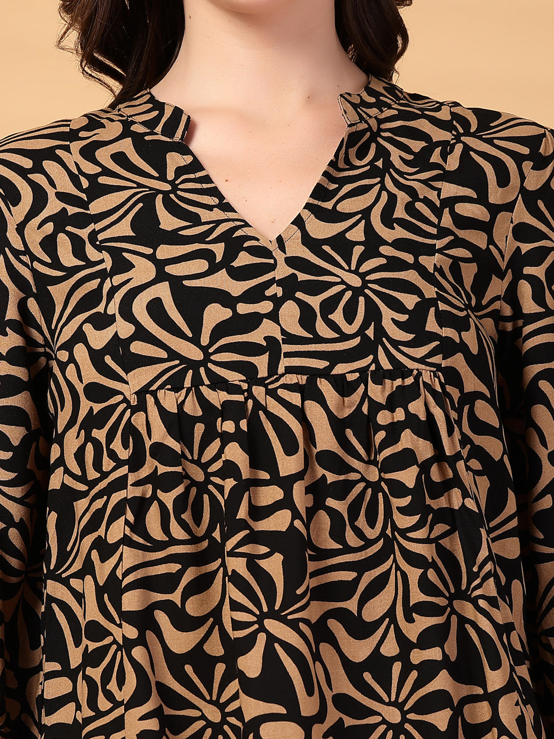 Gipsy Black & Beige Printed Rayon Tunic