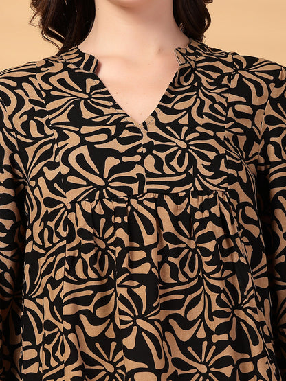 Gipsy Black & Beige Printed Rayon Tunic